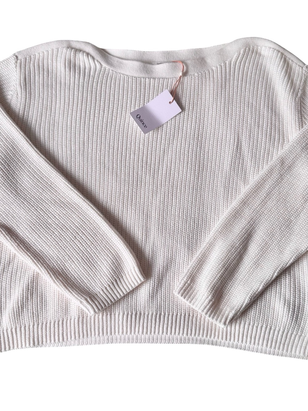 NWT Quince Women’s Ivory Organic Cotton Fisherman Boat Neck Sweater Size L